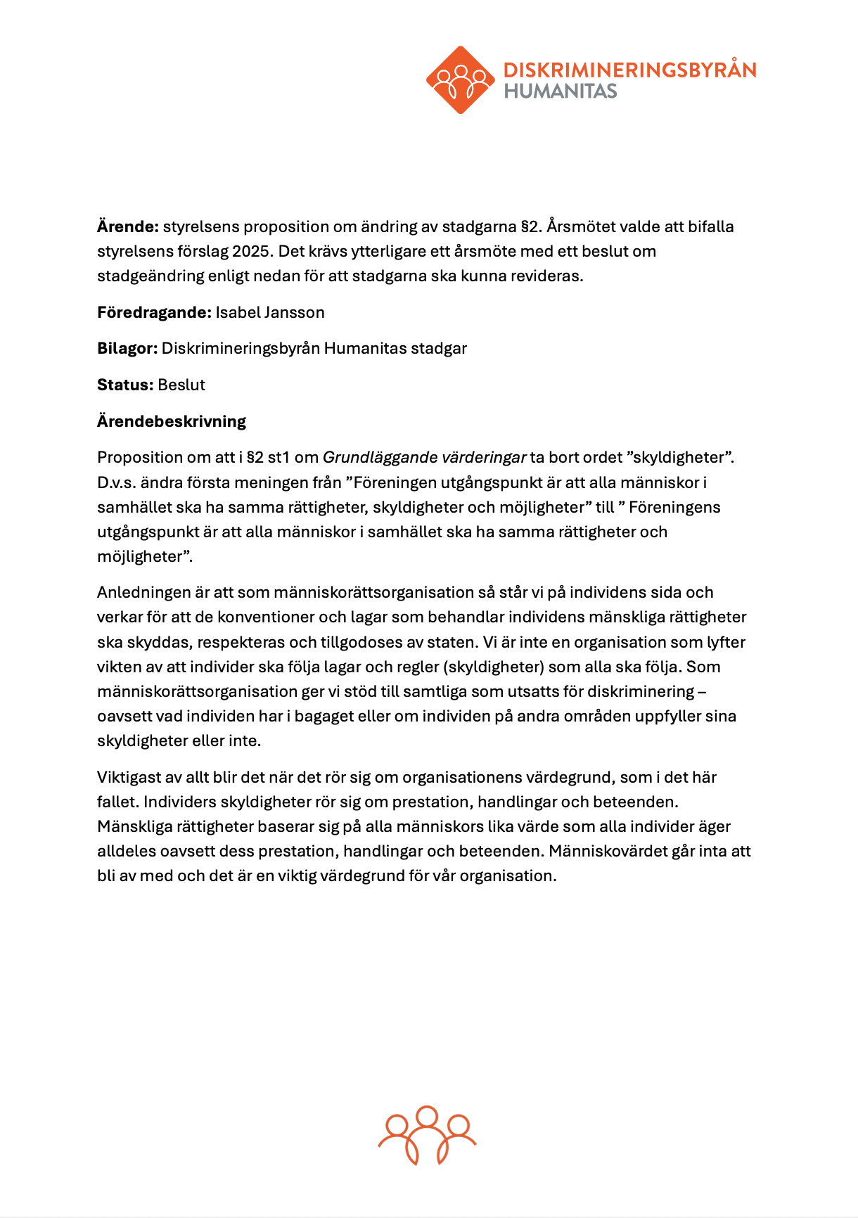 Prop om stadgeänring